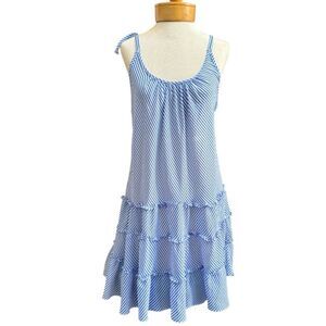 Oscar de la Renta Pink Label Blue & White Tiered Mini Dress Size M